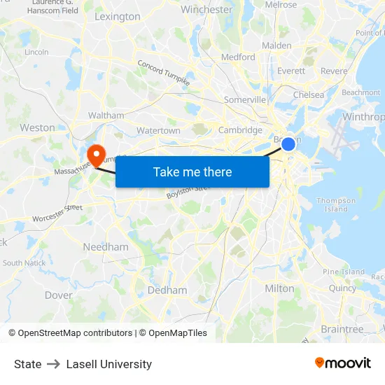 State to Lasell University map