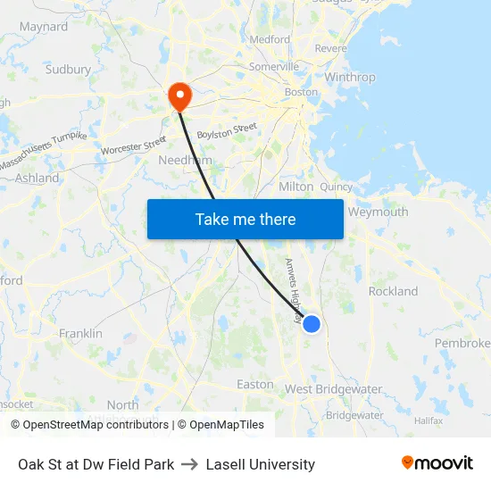 Oak St at Dw Field Park to Lasell University map