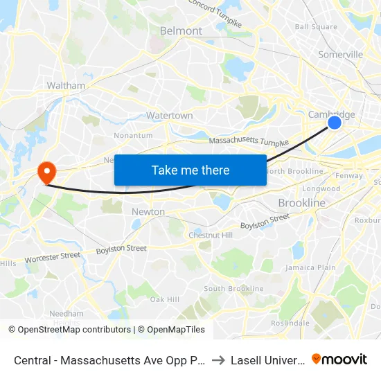 Central - Massachusetts Ave Opp Pearl St to Lasell University map