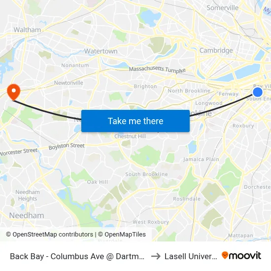 Back Bay - Columbus Ave @ Dartmouth St to Lasell University map