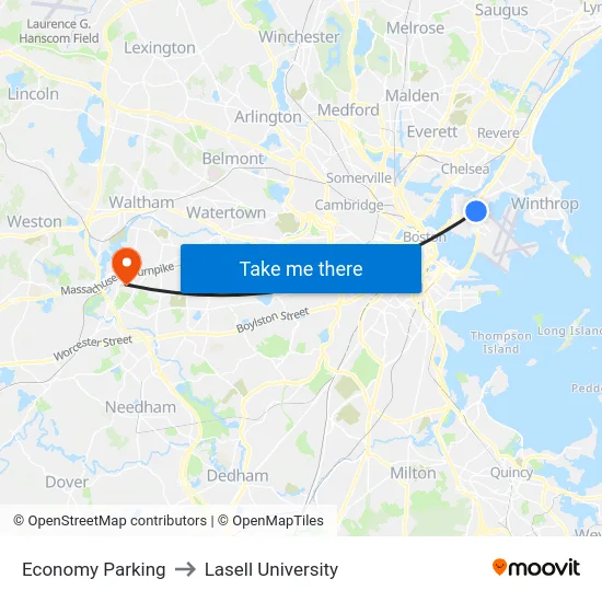 Economy Parking to Lasell University map
