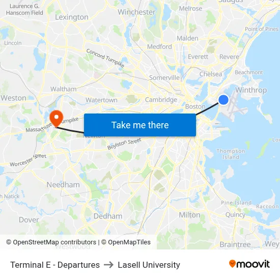 Terminal E - Departures to Lasell University map