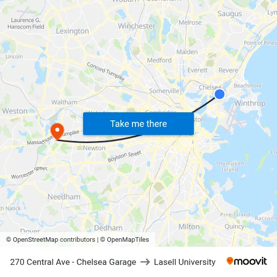 270 Central Ave - Chelsea Garage to Lasell University map