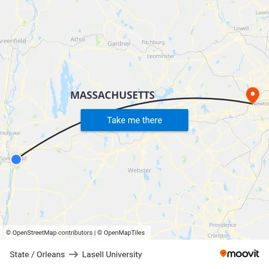 State / Orleans to Lasell University map