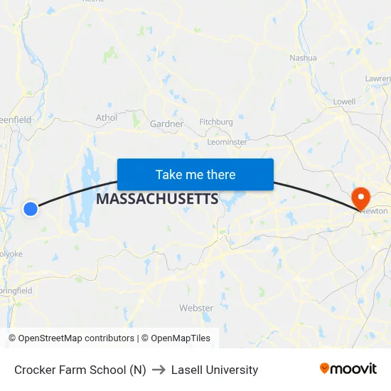Crocker Farm School (N) to Lasell University map