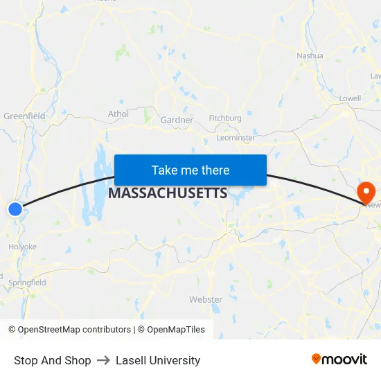 Stop And Shop to Lasell University map
