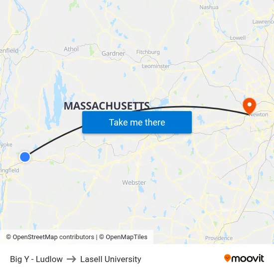 Big Y - Ludlow to Lasell University map