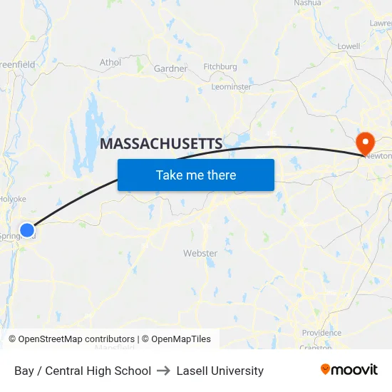 Bay / Central High School to Lasell University map