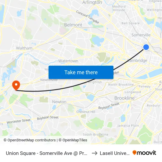 Union Square - Somerville Ave @ Prospect St to Lasell University map