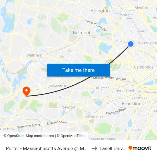 Porter - Massachusetts Avenue @ Mount Vernon St to Lasell University map