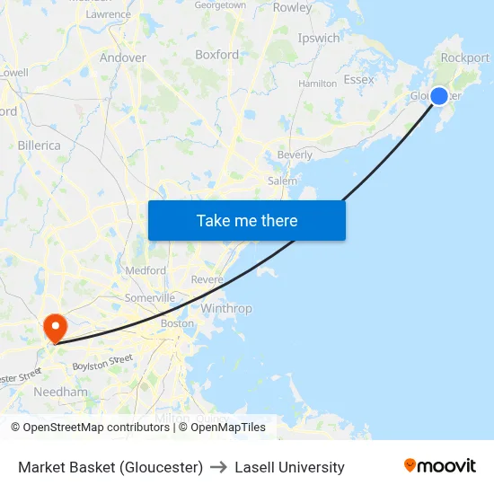 Market Basket (Gloucester) to Lasell University map