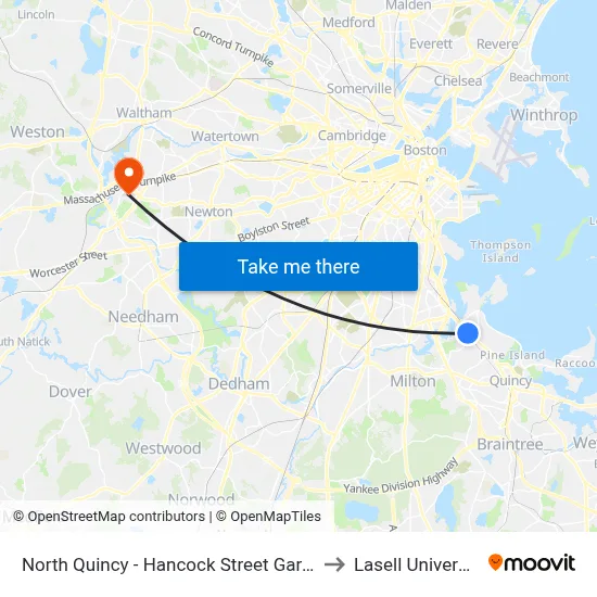 North Quincy - Hancock Street Garage to Lasell University map