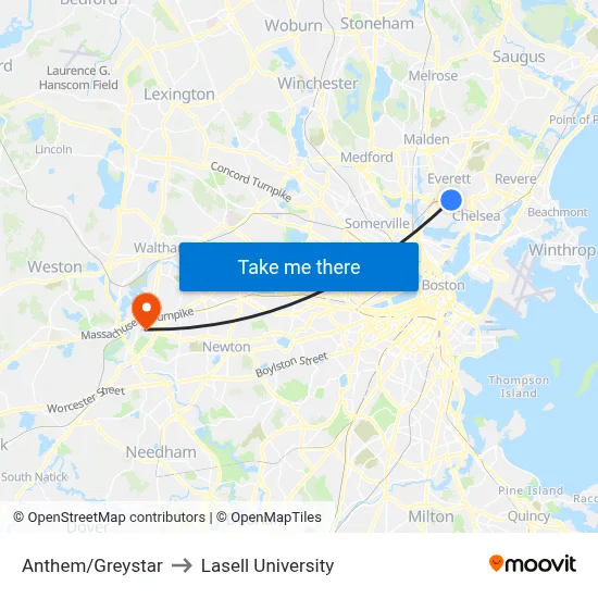 Anthem/Greystar to Lasell University map