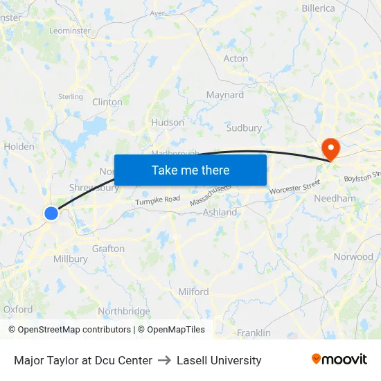 Major Taylor at Dcu Center to Lasell University map