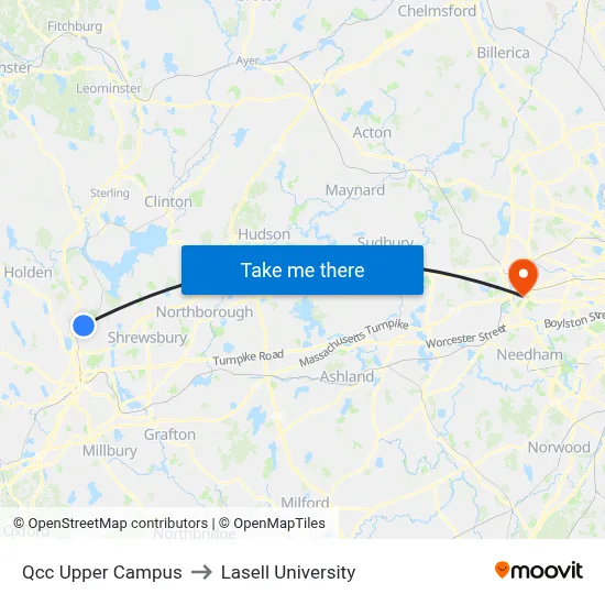 Qcc Upper Campus to Lasell University map