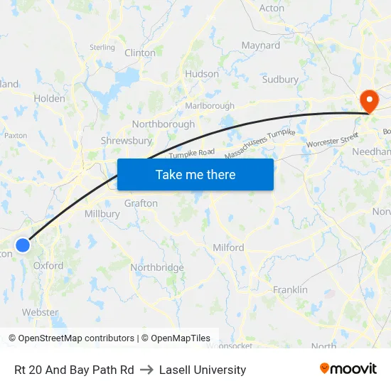 Rt 20 And Bay Path Rd to Lasell University map