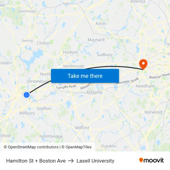 Hamilton St + Boston Ave to Lasell University map