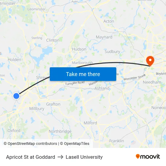 Apricot St at Goddard to Lasell University map