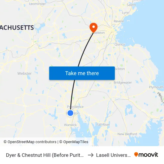Dyer & Chestnut Hill (Before Puritan) to Lasell University map