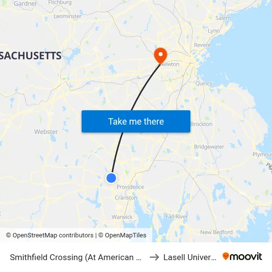 Smithfield Crossing (At American Eagle) to Lasell University map