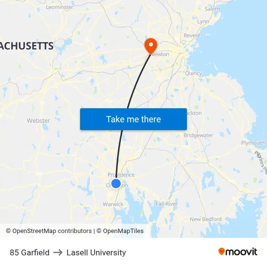 85 Garfield to Lasell University map