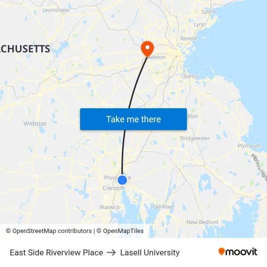 East Side Riverview Place to Lasell University map
