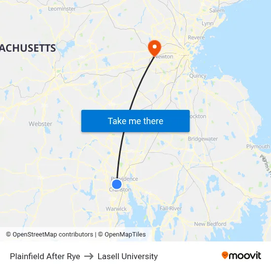 Plainfield After Rye to Lasell University map