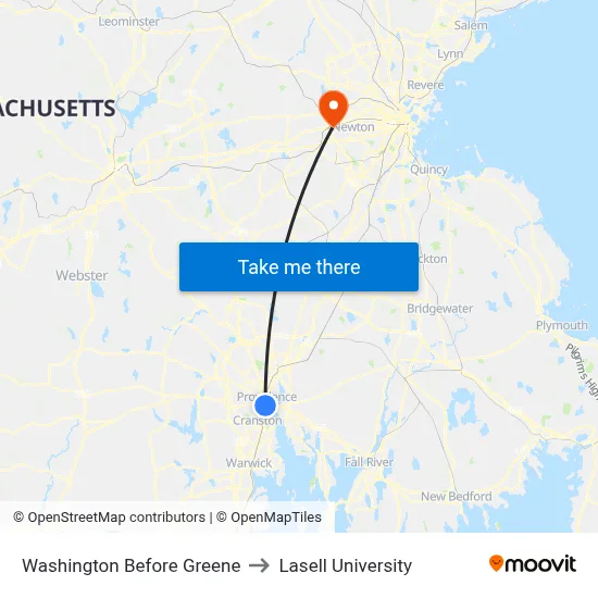 Washington Before Greene to Lasell University map
