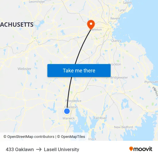 433 Oaklawn to Lasell University map