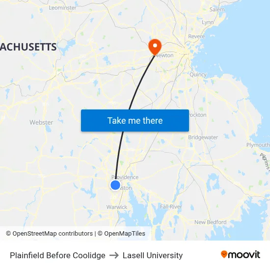 Plainfield Before Coolidge to Lasell University map