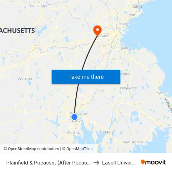 Plainfield & Pocasset (After Pocasset) to Lasell University map