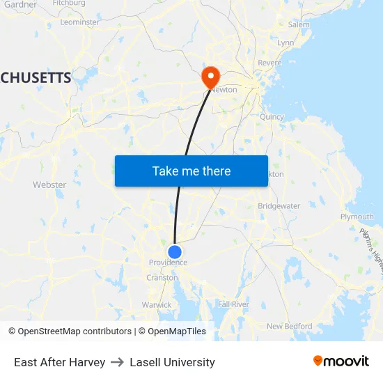 East After Harvey to Lasell University map