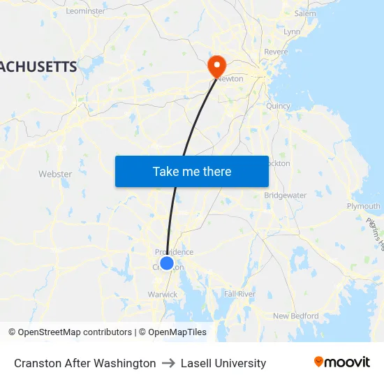 Cranston After Washington to Lasell University map
