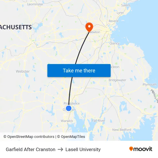 Garfield After Cranston to Lasell University map