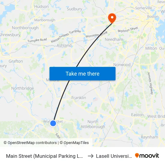 Main Street (Municipal Parking Lot) to Lasell University map