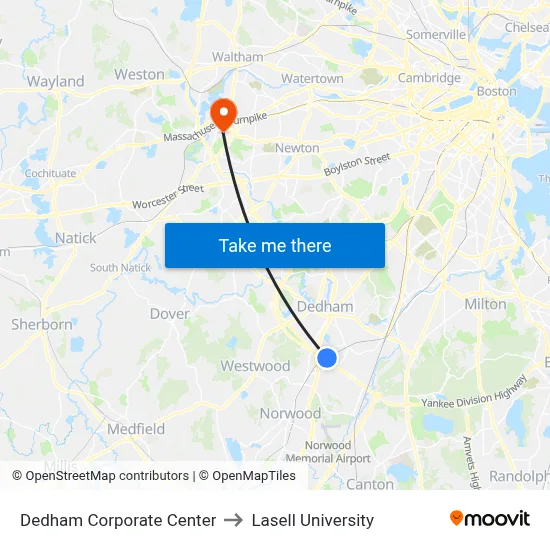 Dedham Corporate Center to Lasell University map