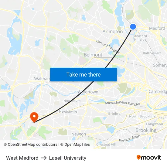 West Medford to Lasell University map