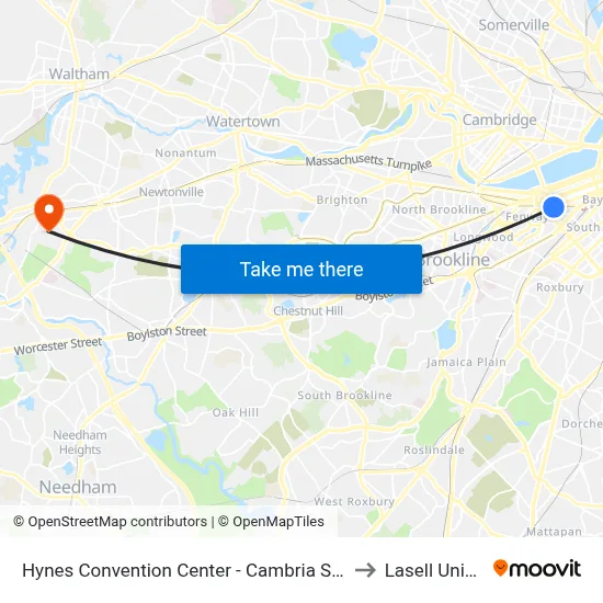 Hynes Convention Center - Cambria St @ Boylston St to Lasell University map