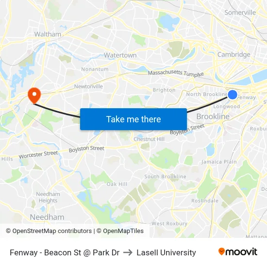 Fenway - Beacon St @ Park Dr to Lasell University map