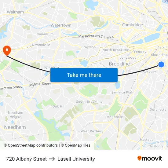 720 Albany Street to Lasell University map