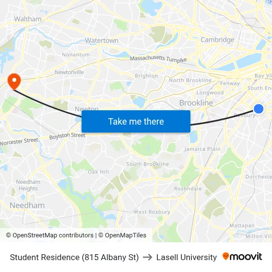 Student Residence (815 Albany St) to Lasell University map