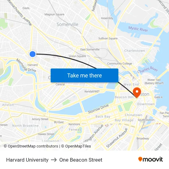 Harvard University to One Beacon Street map
