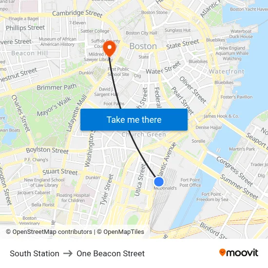 South Station to One Beacon Street map