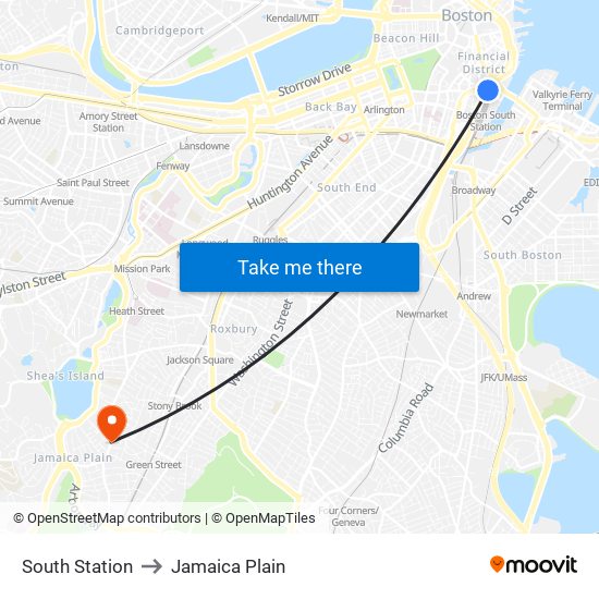 South Station to Jamaica Plain map