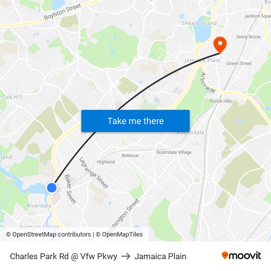 Charles Park Rd @ Vfw Pkwy to Jamaica Plain map