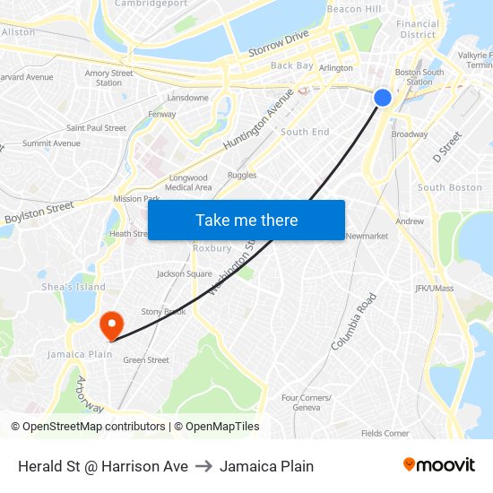 Herald St @ Harrison Ave to Jamaica Plain map