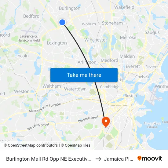 Burlington Mall Rd Opp NE Executive Pk to Jamaica Plain map