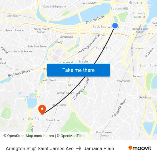 Arlington St @ Saint James Ave to Jamaica Plain map