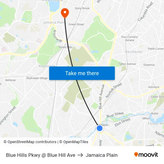 Blue Hills Pkwy @ Blue Hill Ave to Jamaica Plain map