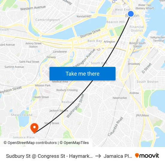 Sudbury St @ Congress St - Haymarket Sta to Jamaica Plain map